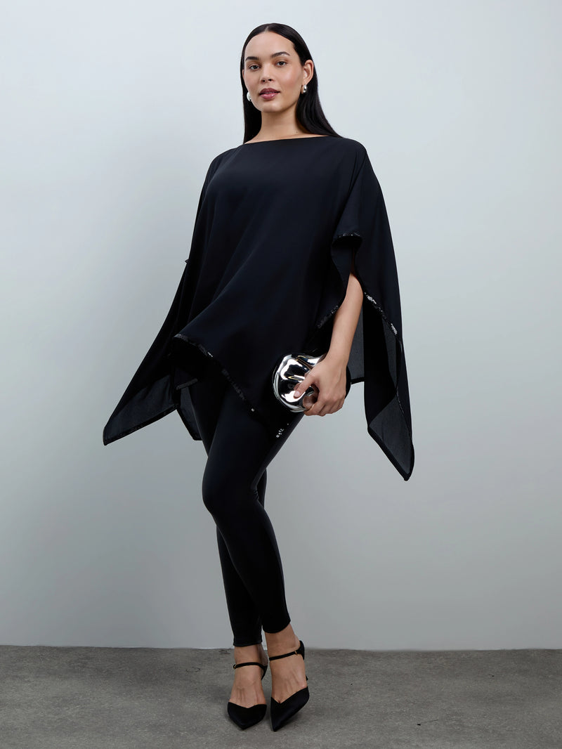 Black Sequin Trim Cape Overlay With Detachable Cami