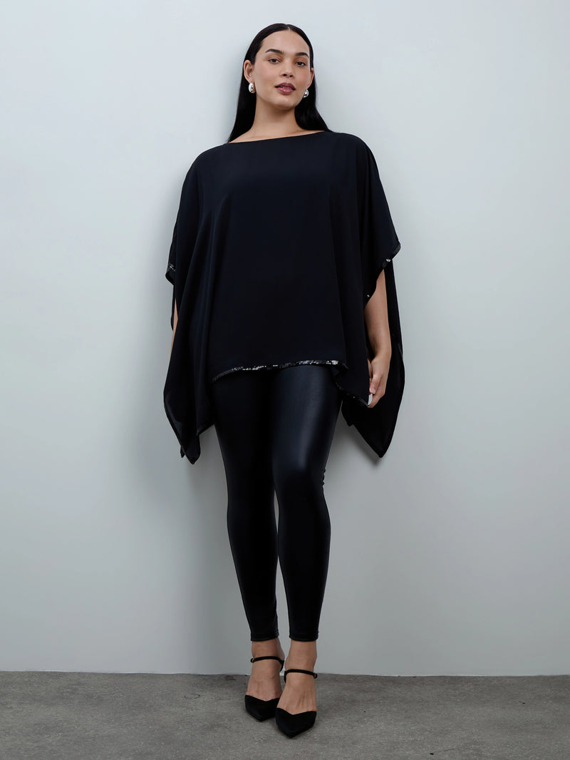 Black Sequin Trim Cape Overlay With Detachable Cami