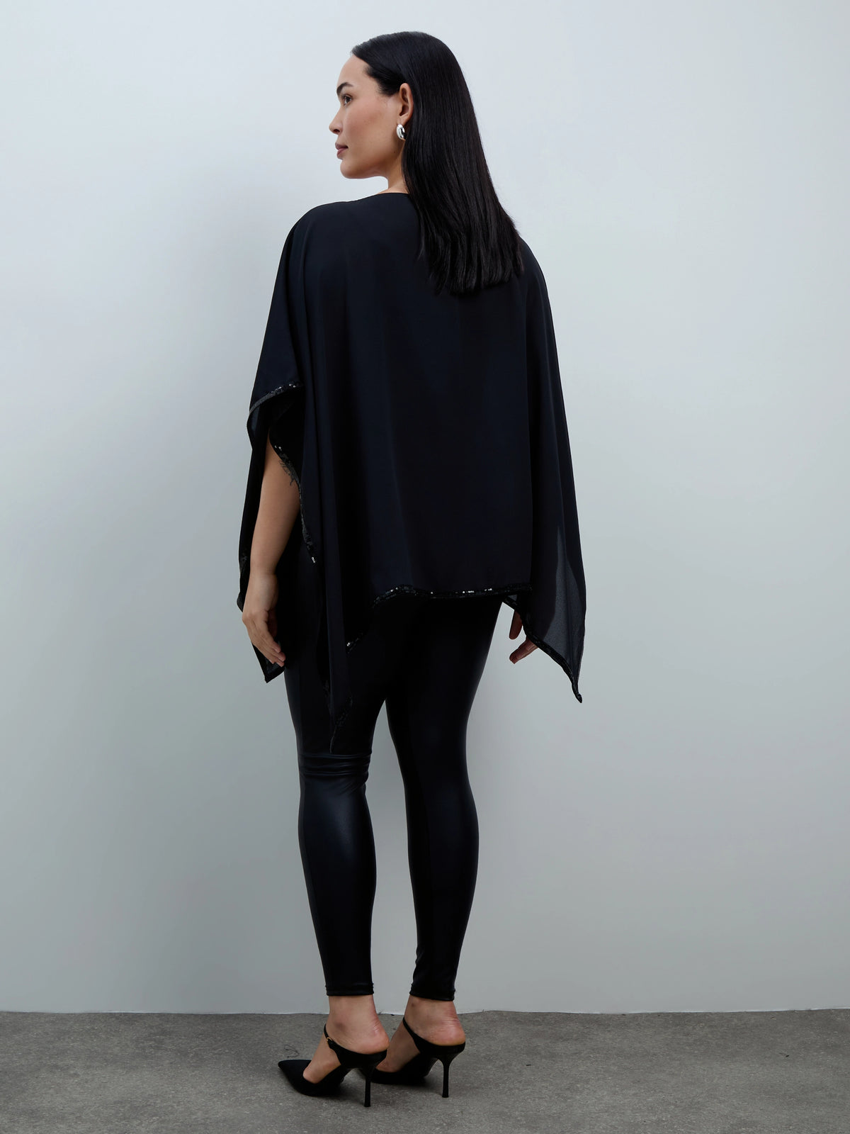 Black Sequin Trim Cape Overlay With Detachable Cami