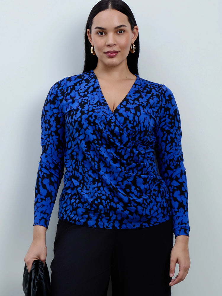 Blue Abstract Print Jersey Long Sleeve Top