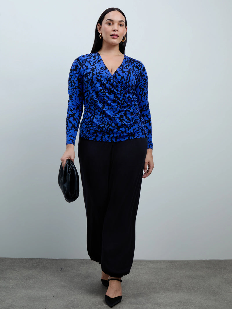 Blue Abstract Print Jersey Long Sleeve Top