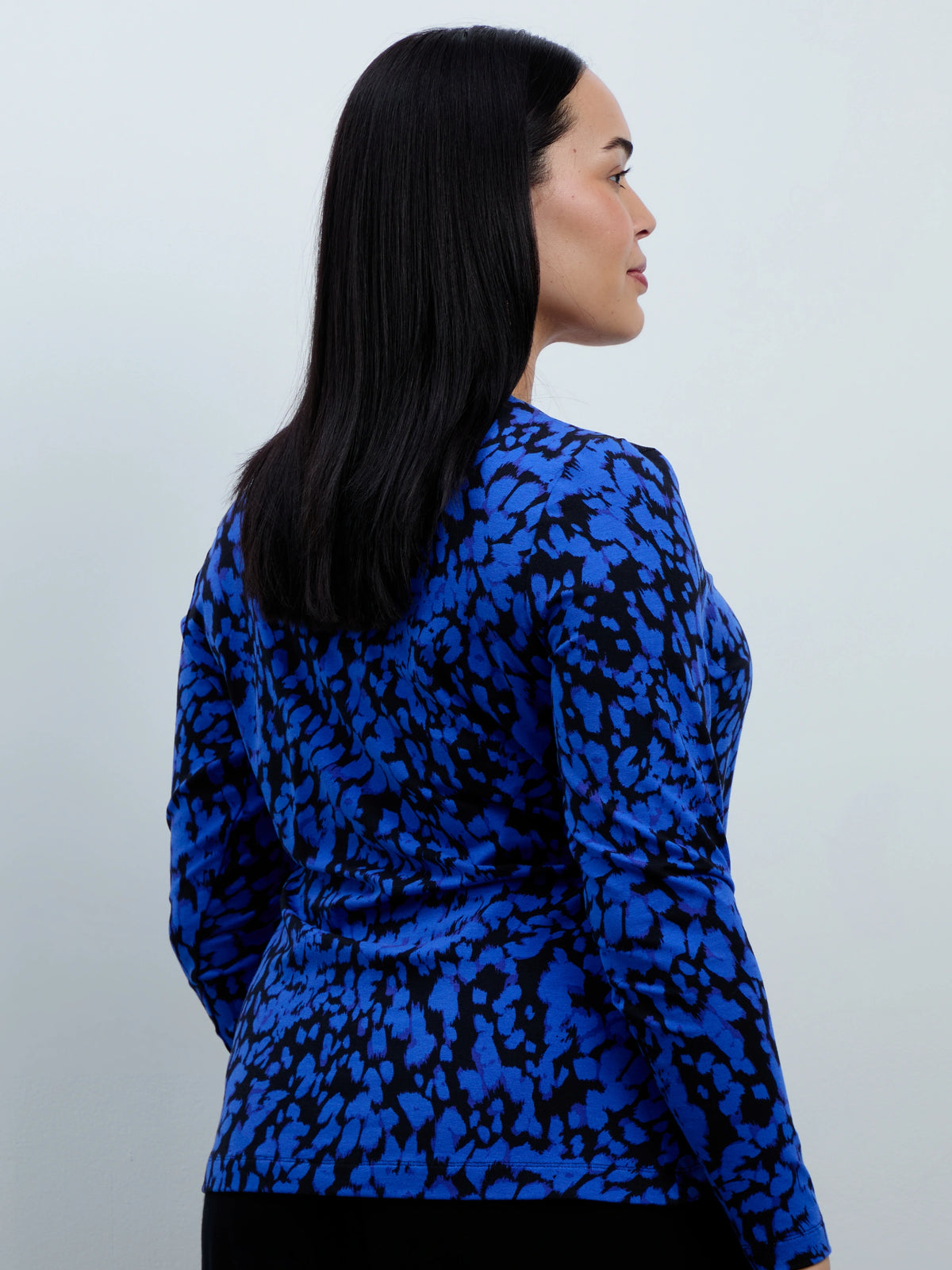 Blue Abstract Print Jersey Long Sleeve Top