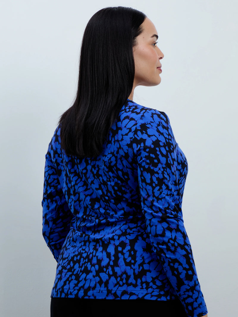 Blue Abstract Print Jersey Long Sleeve Top