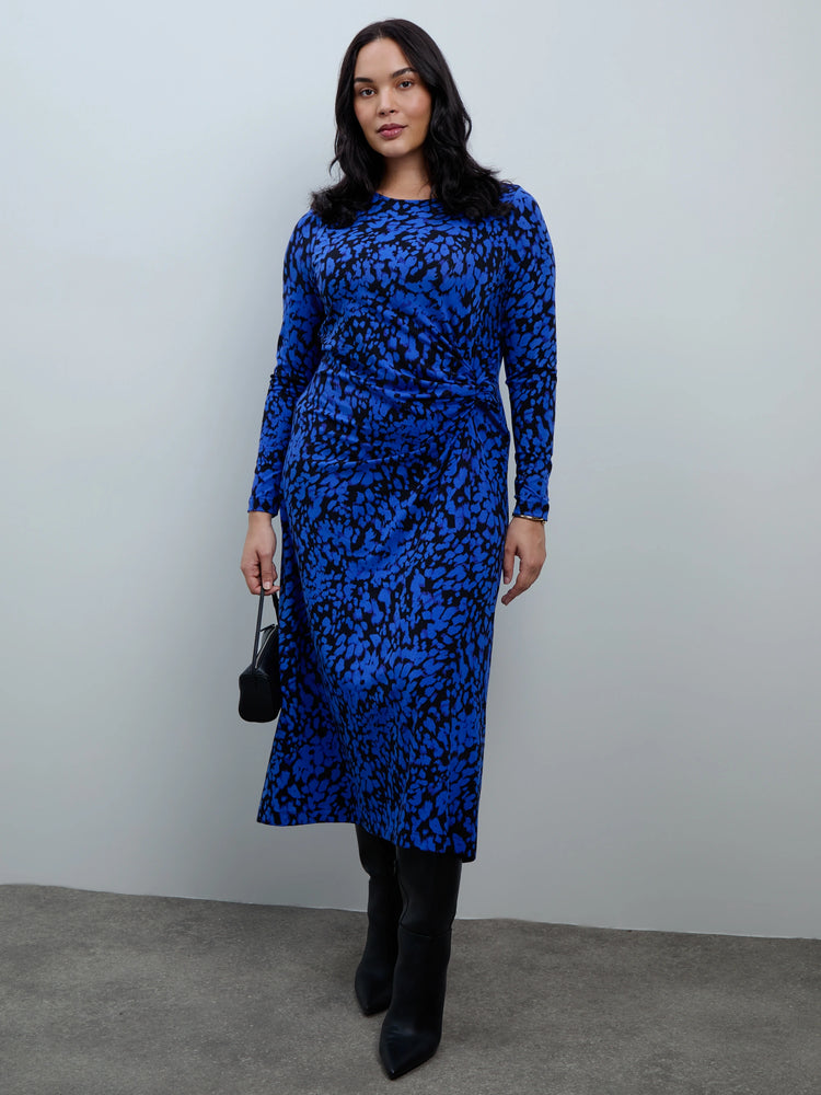 Blue Abstract Print Jersey Midaxi Dress