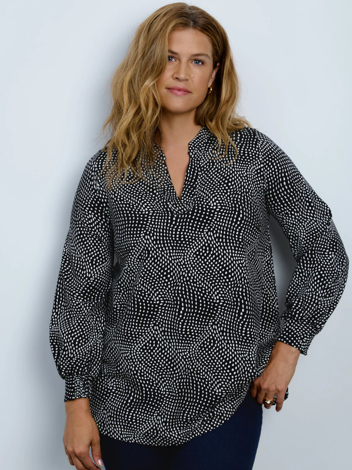 Black Abstract Spot Nehru Collar Tunic