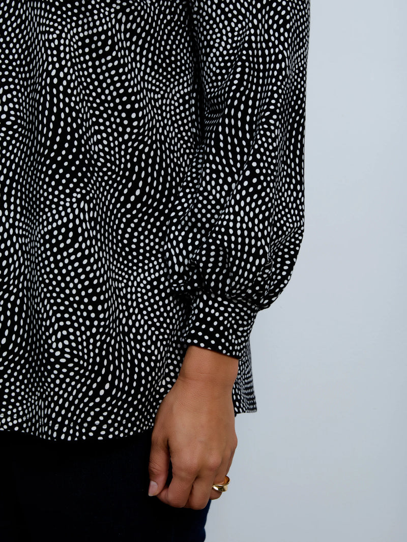 Black Abstract Spot Nehru Collar Tunic