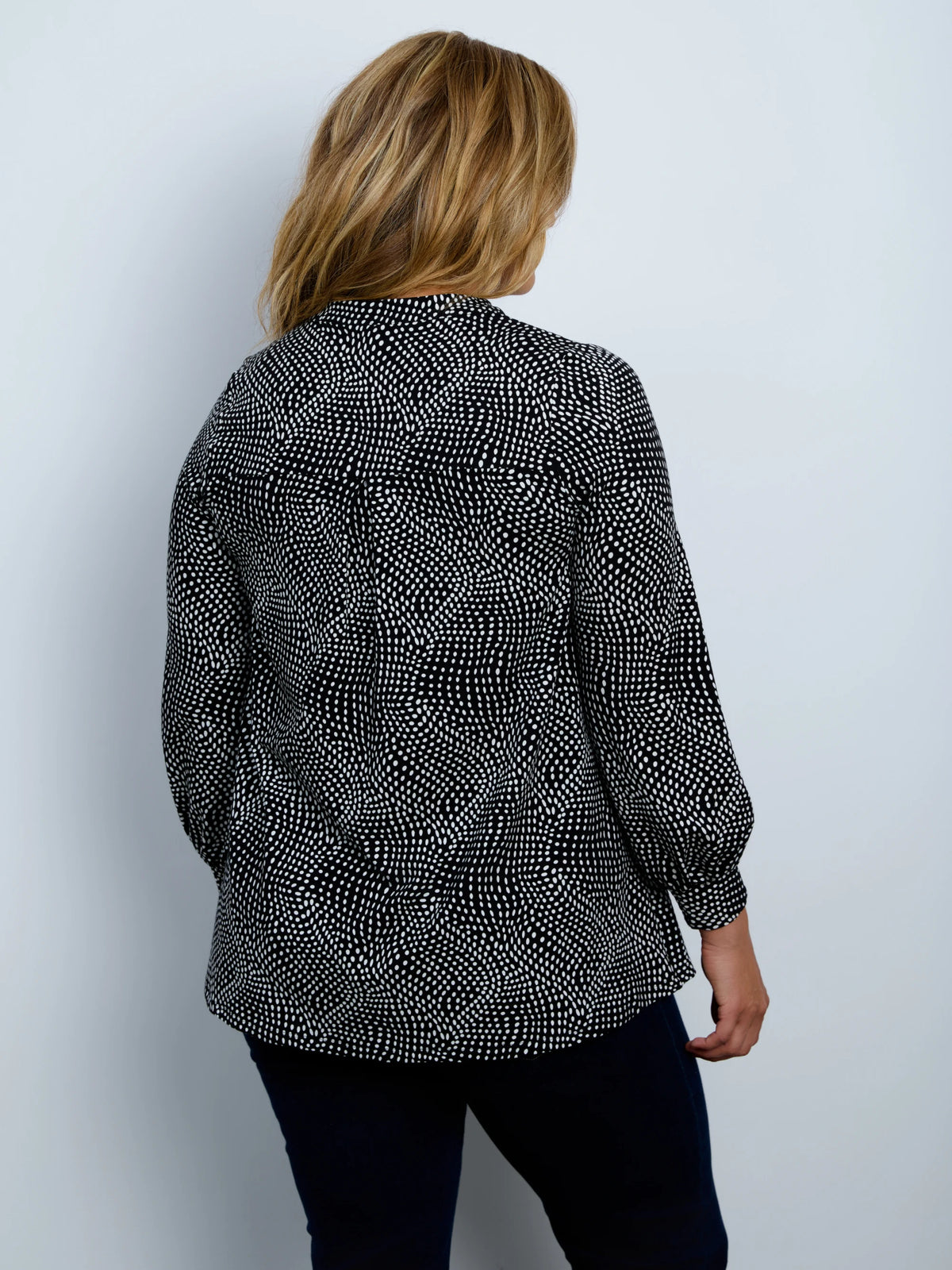 Black Abstract Spot Nehru Collar Tunic