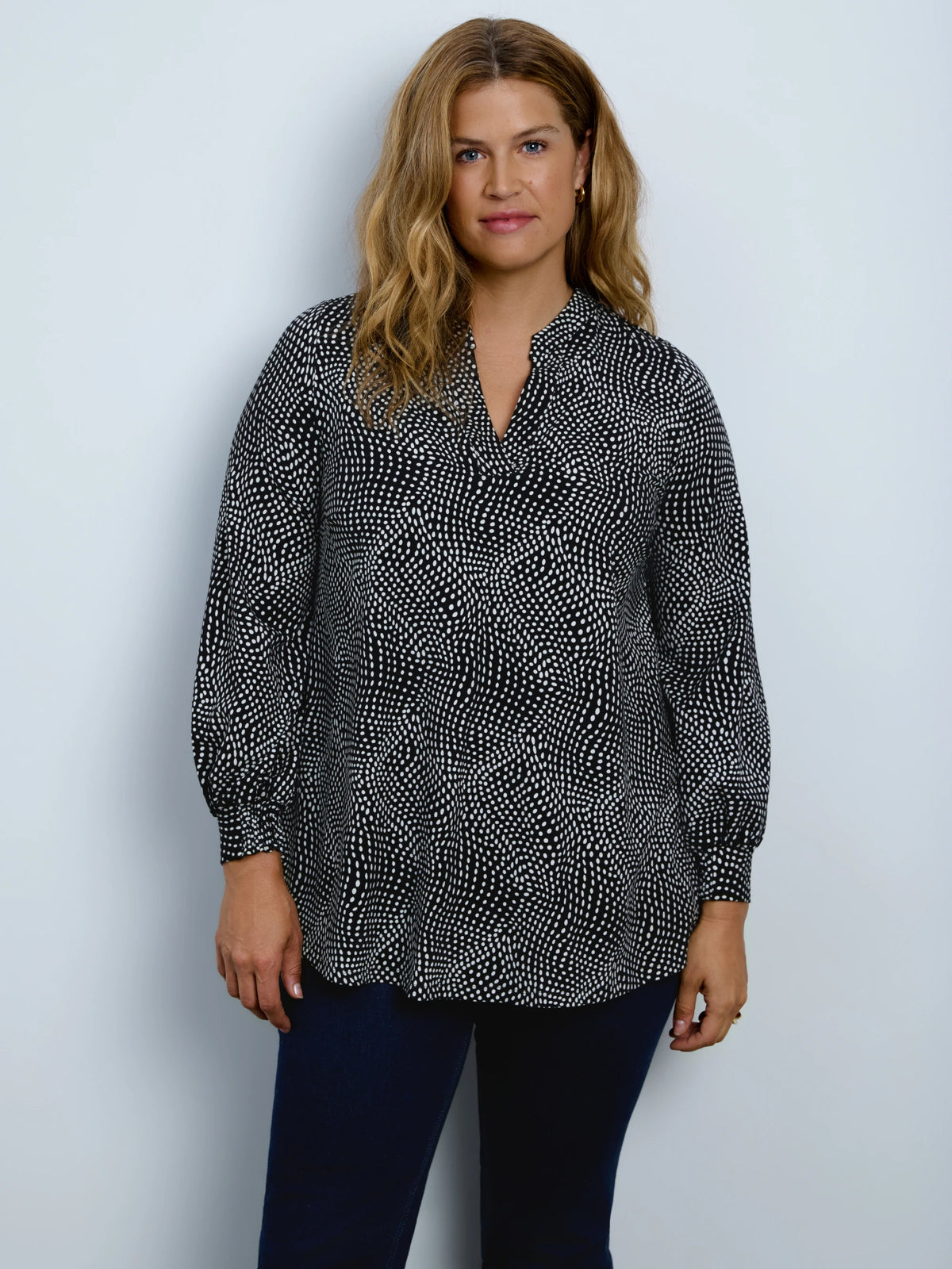 Black Abstract Spot Nehru Collar Tunic