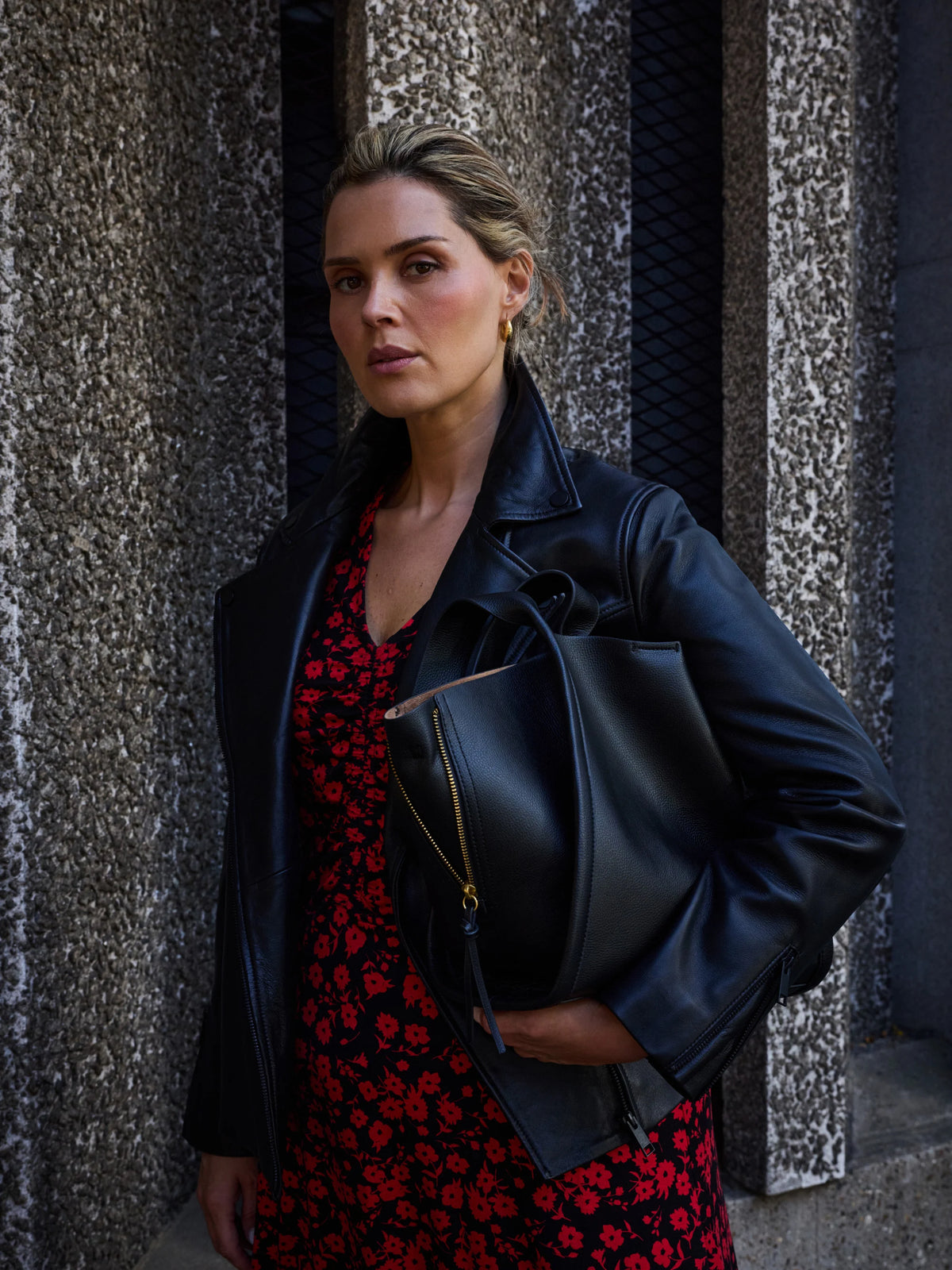 Red Ditsy Jersey V Neck Ruched Dress