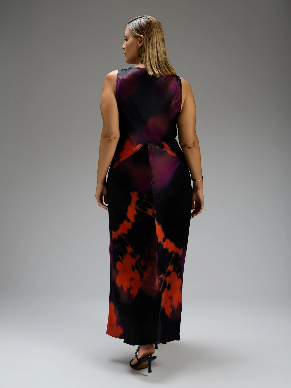 Red Floral Cowl Neck Sleeveless Dress