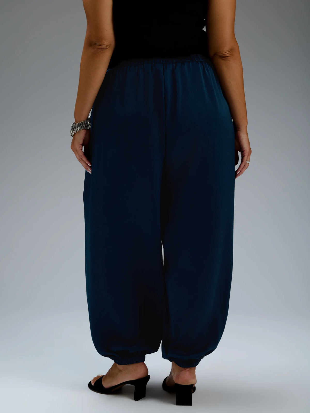 Navy Satin Balloon Trousers