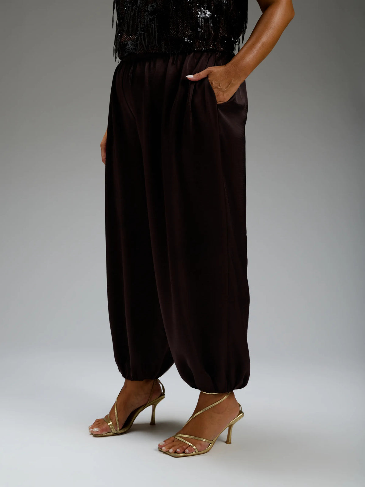 Brown Satin Balloon Trousers
