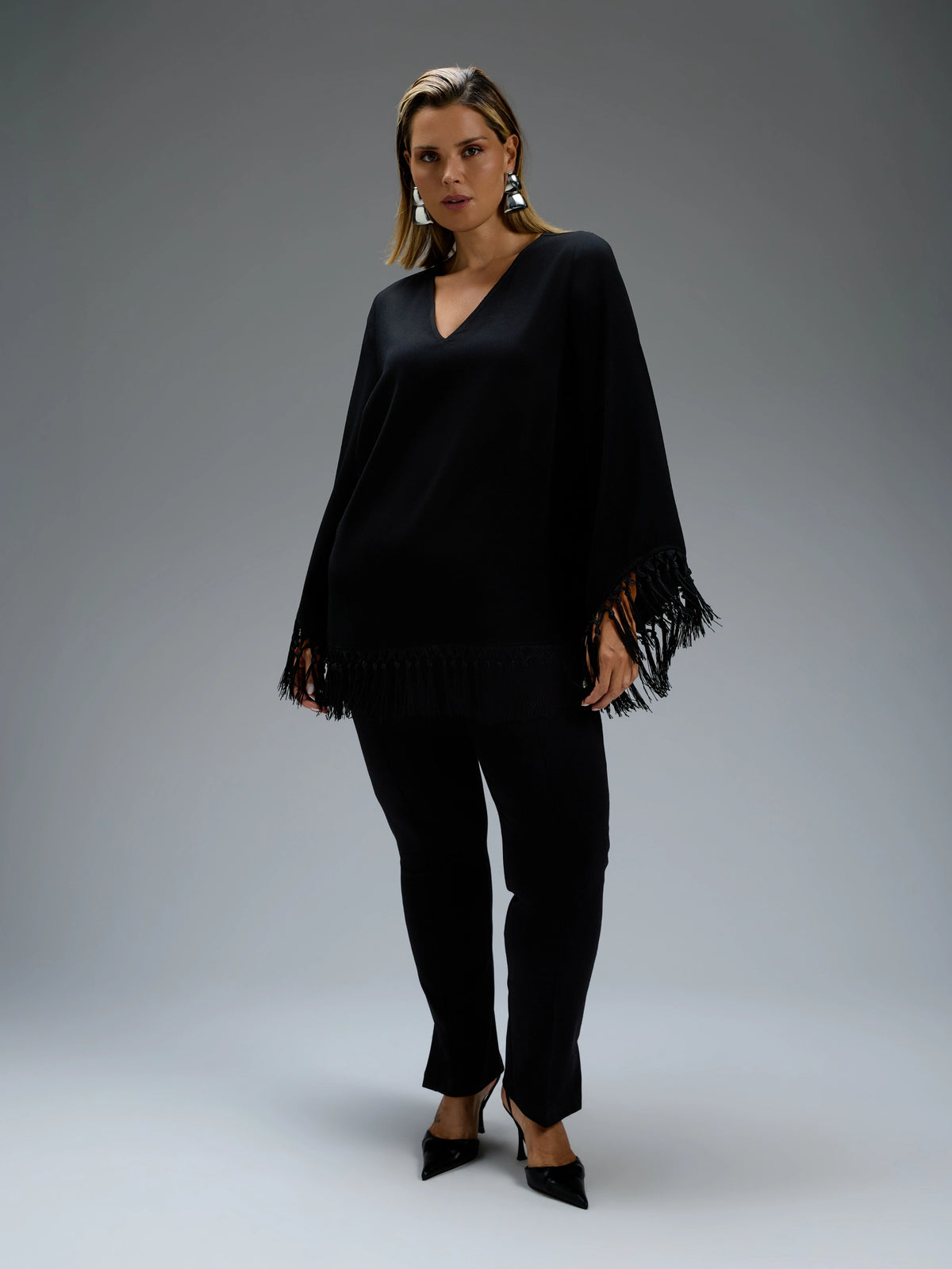 Black Fringe Long Sleeve Blouse