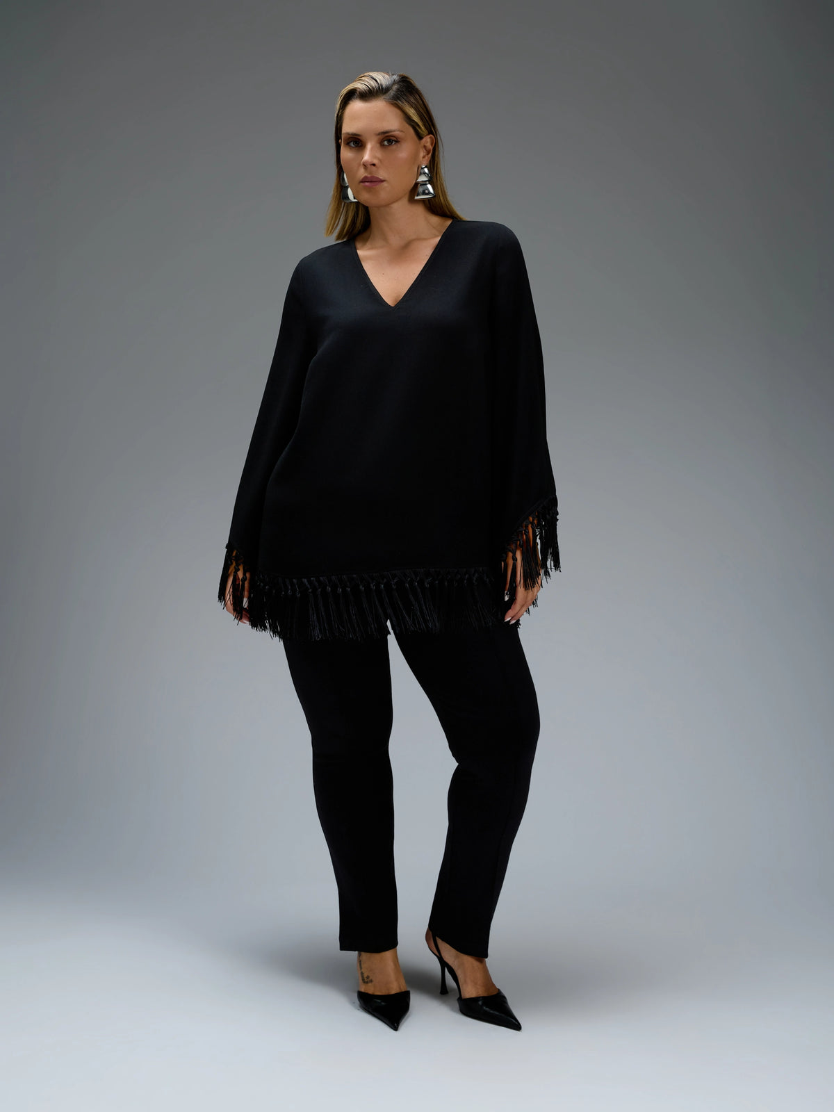 Black Fringe Long Sleeve Blouse