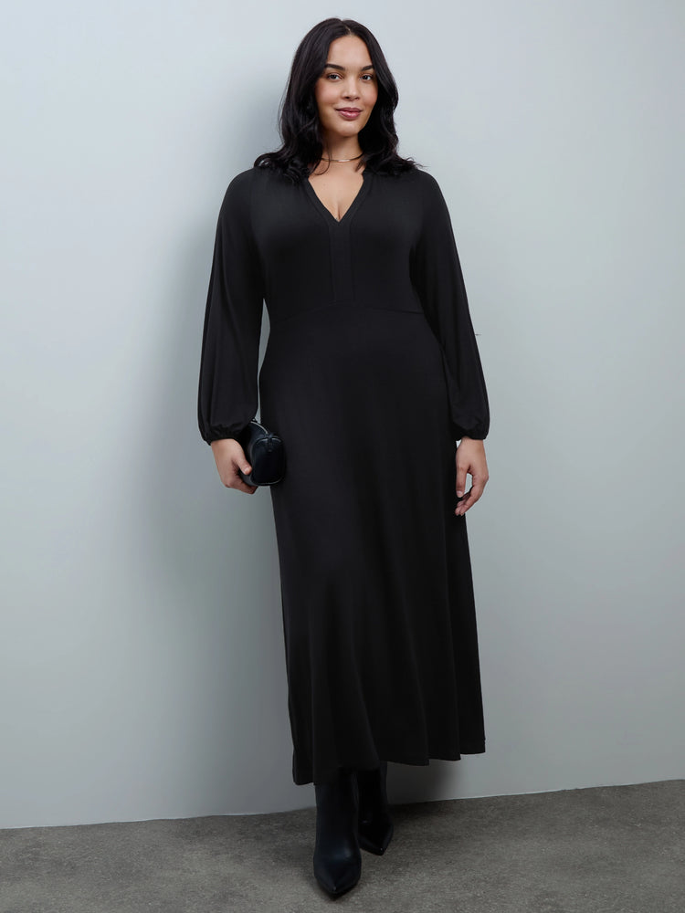 Black Jersey Neck Frill Midaxi Dress