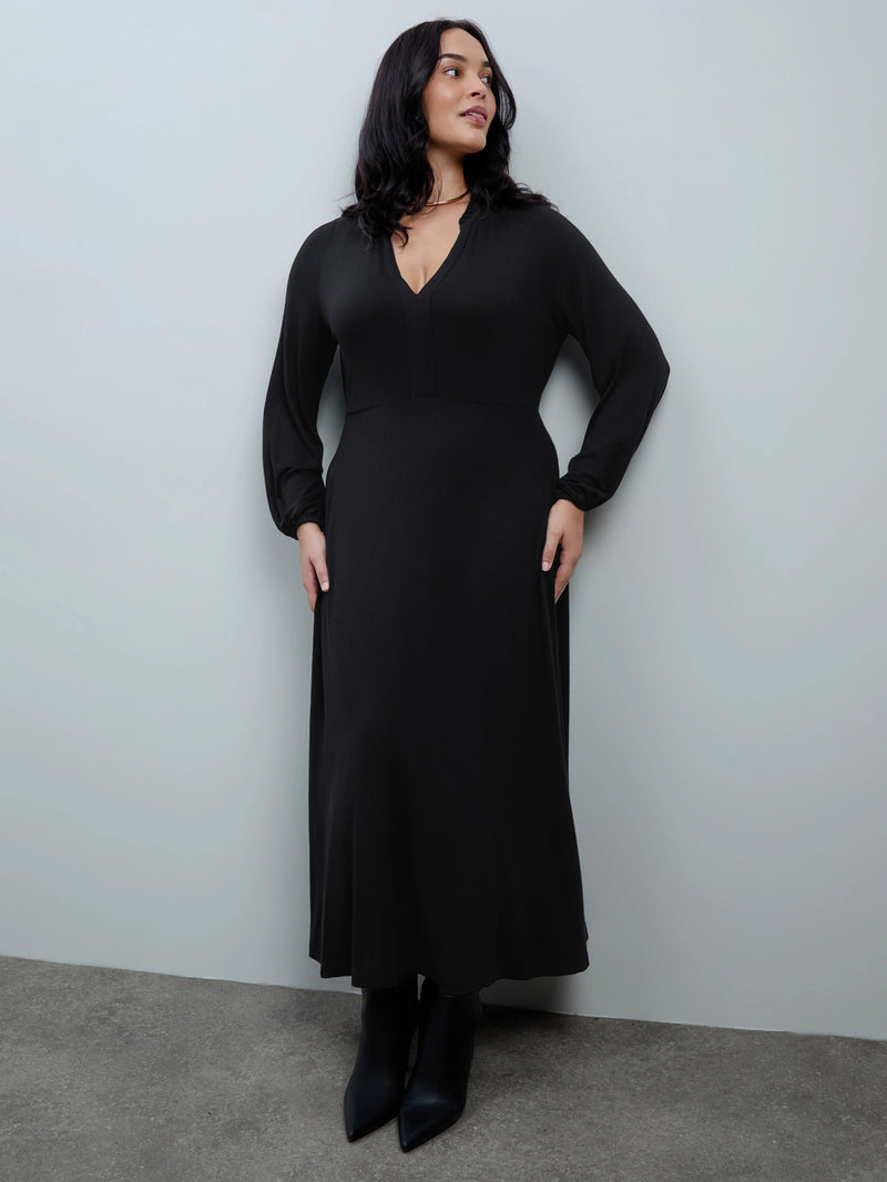 Black Jersey Neck Frill Midaxi Dress