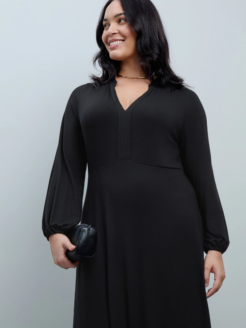 Black Jersey Neck Frill Midaxi Dress