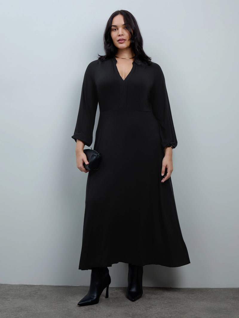 Black Jersey Neck Frill Midaxi Dress
