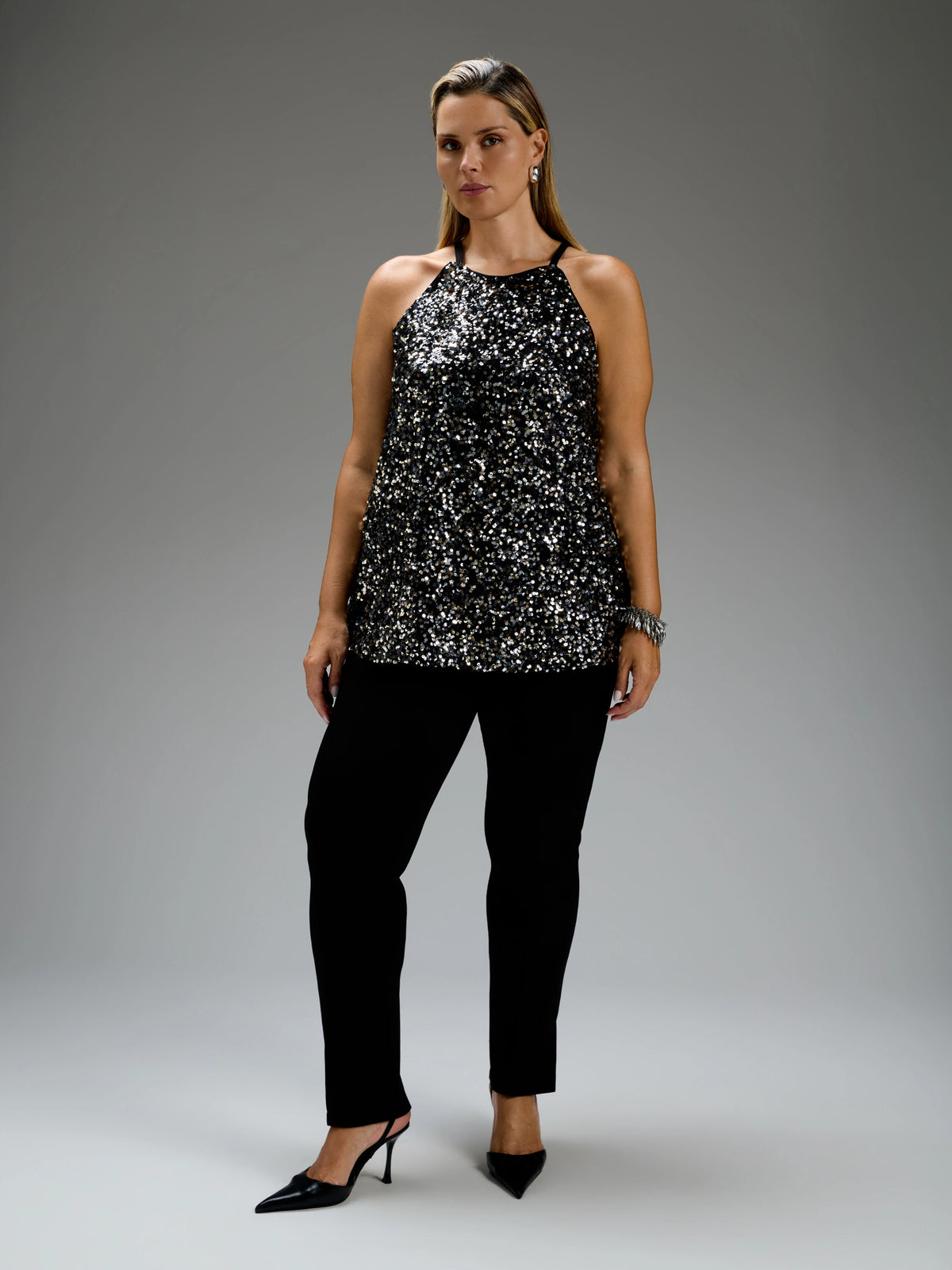 Black Sequin Halterneck Top