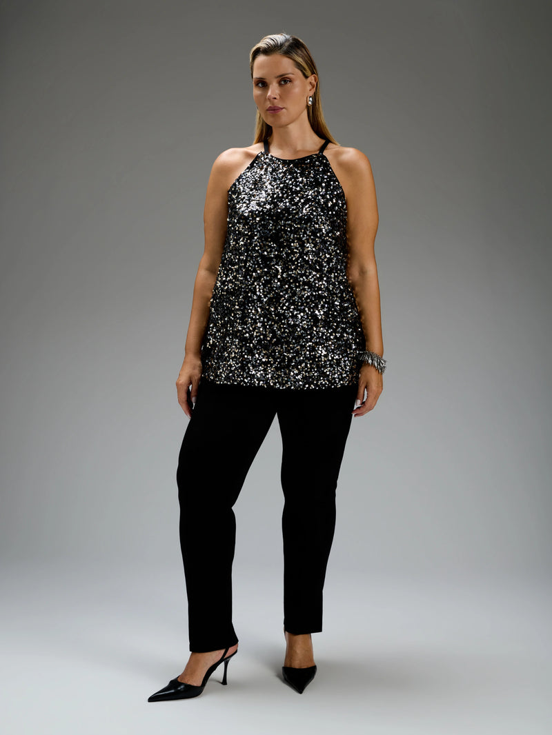 Black Sequin Halterneck Top