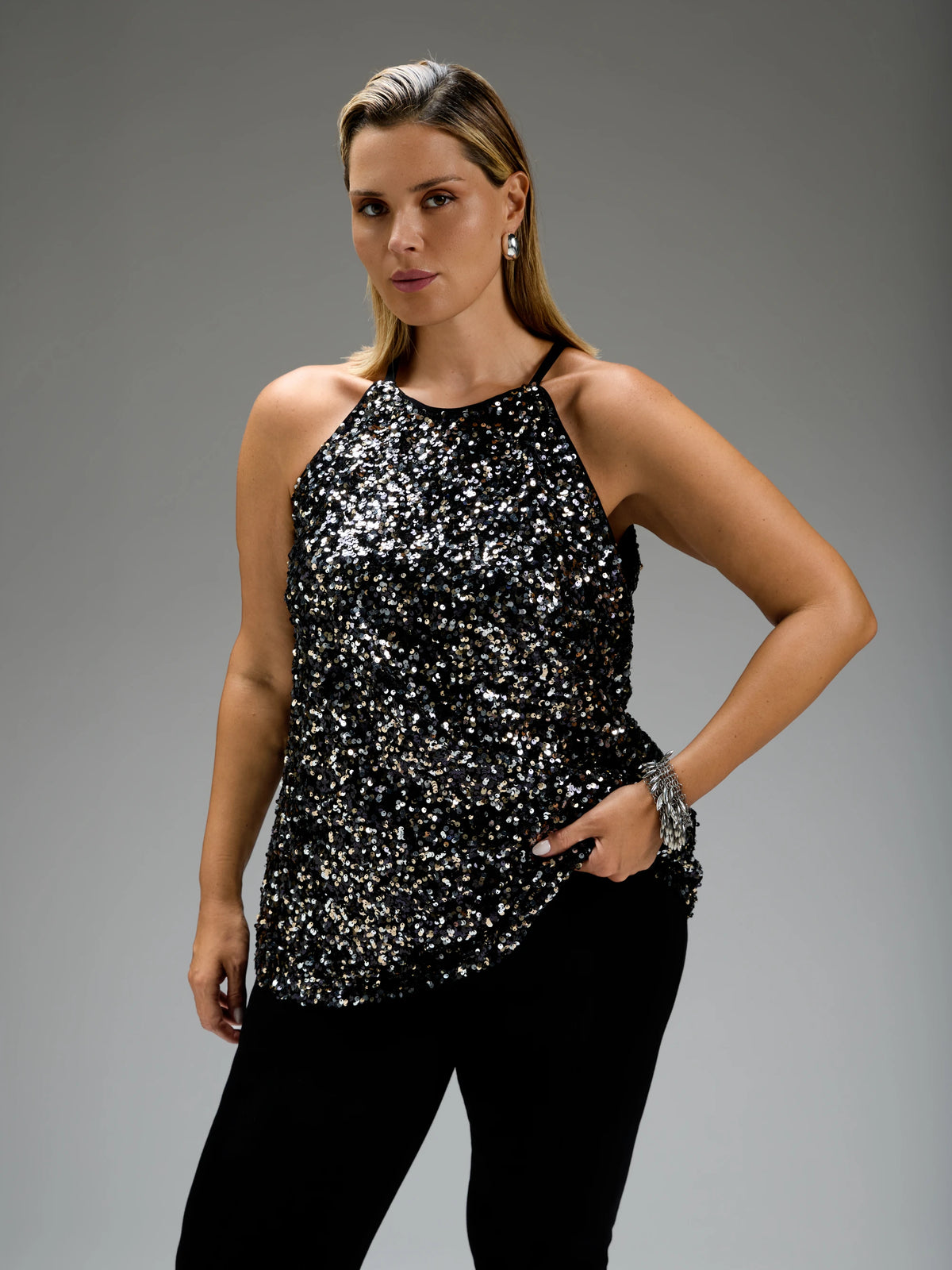 Black Sequin Halterneck Top