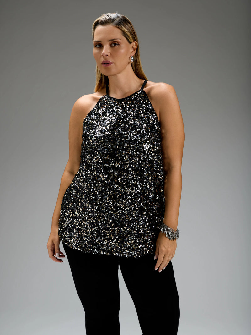 Black Sequin Halterneck Top