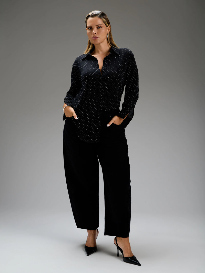 Black All-Over Embellishment Button Through Shirt