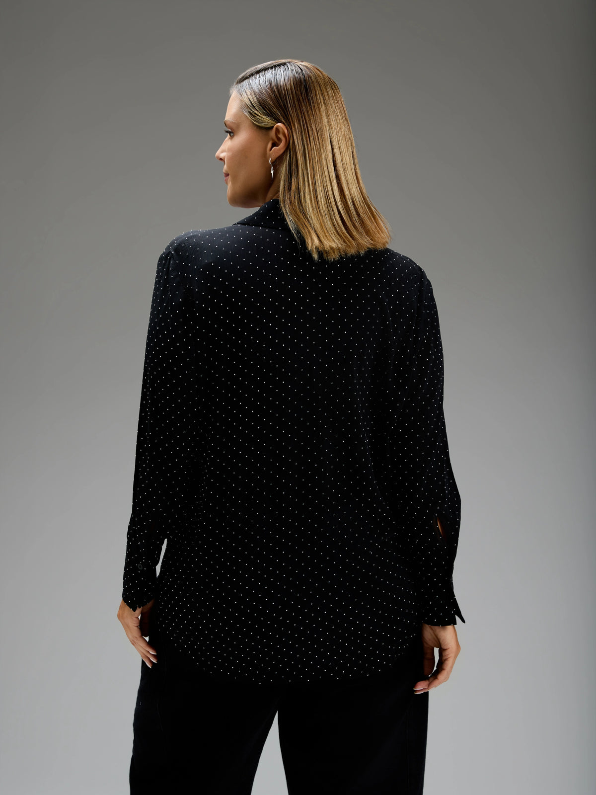 Black All-Over Embellishment Button Through Shirt