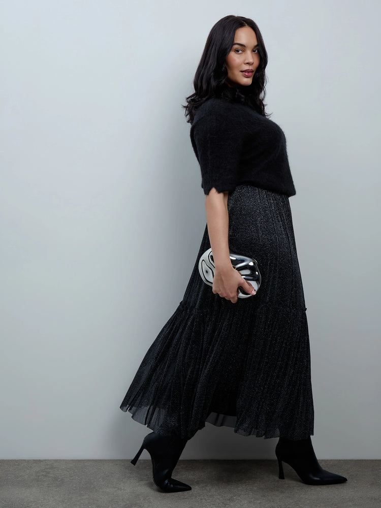 Black Sparkle Tiered Maxi Skirt