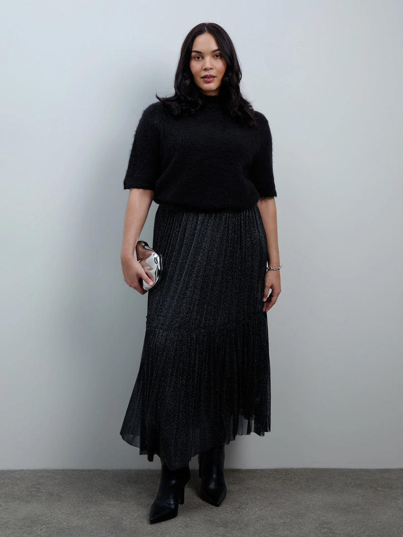 Black Sparkle Tiered Maxi Skirt