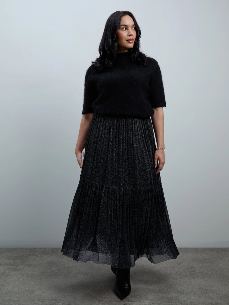 Black Sparkle Tiered Maxi Skirt