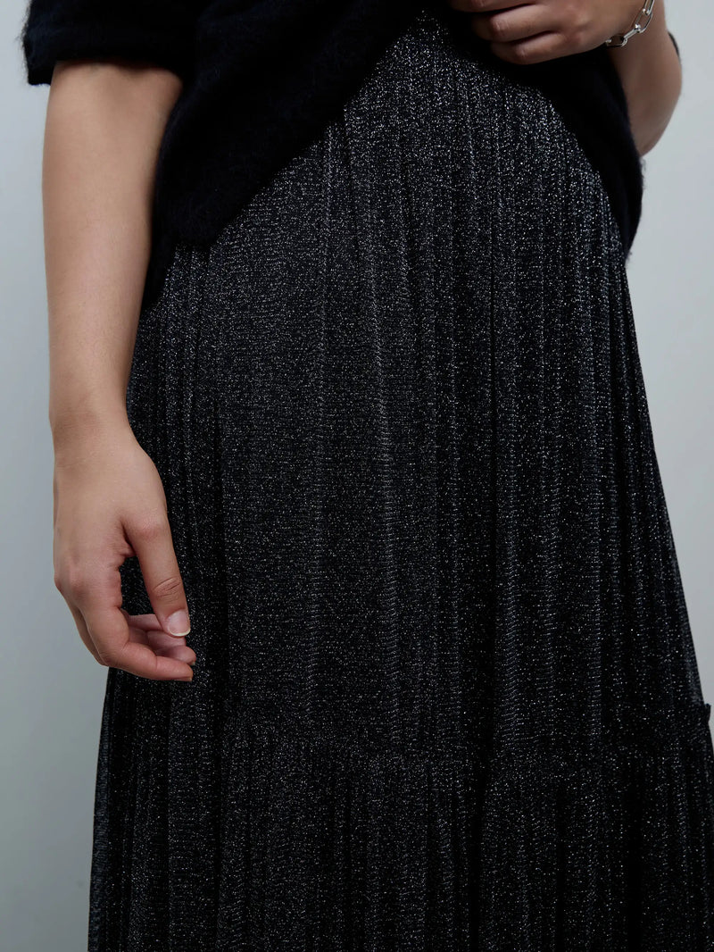 Black Sparkle Tiered Maxi Skirt