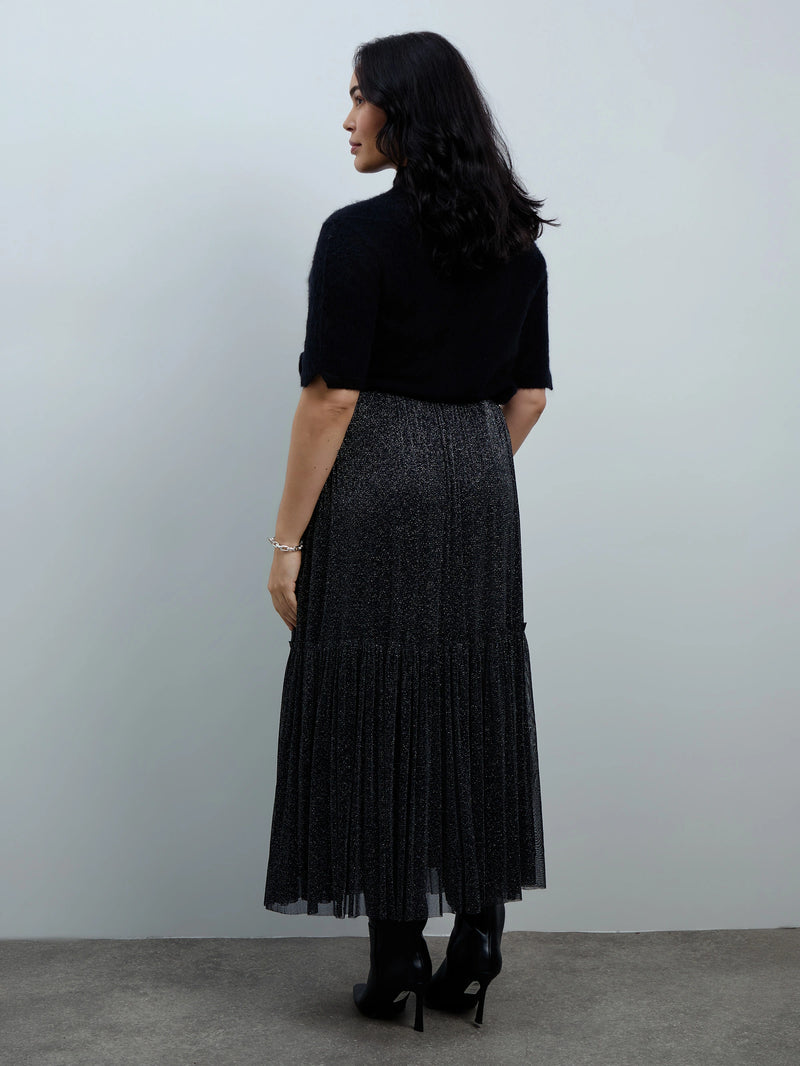 Black Sparkle Tiered Maxi Skirt