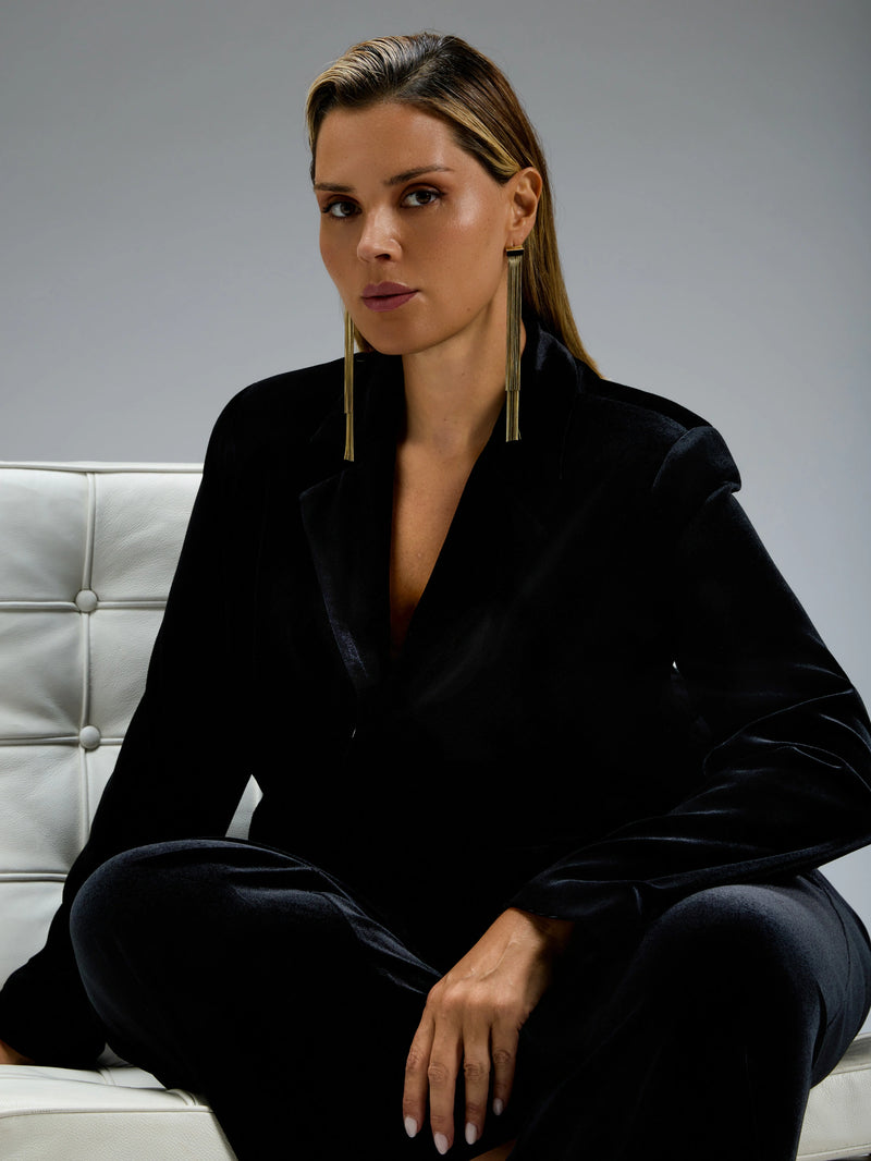 Black Velvet Single Breasted Blazer