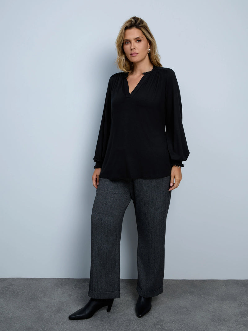 Grey Herringbone Wide Leg Trouser