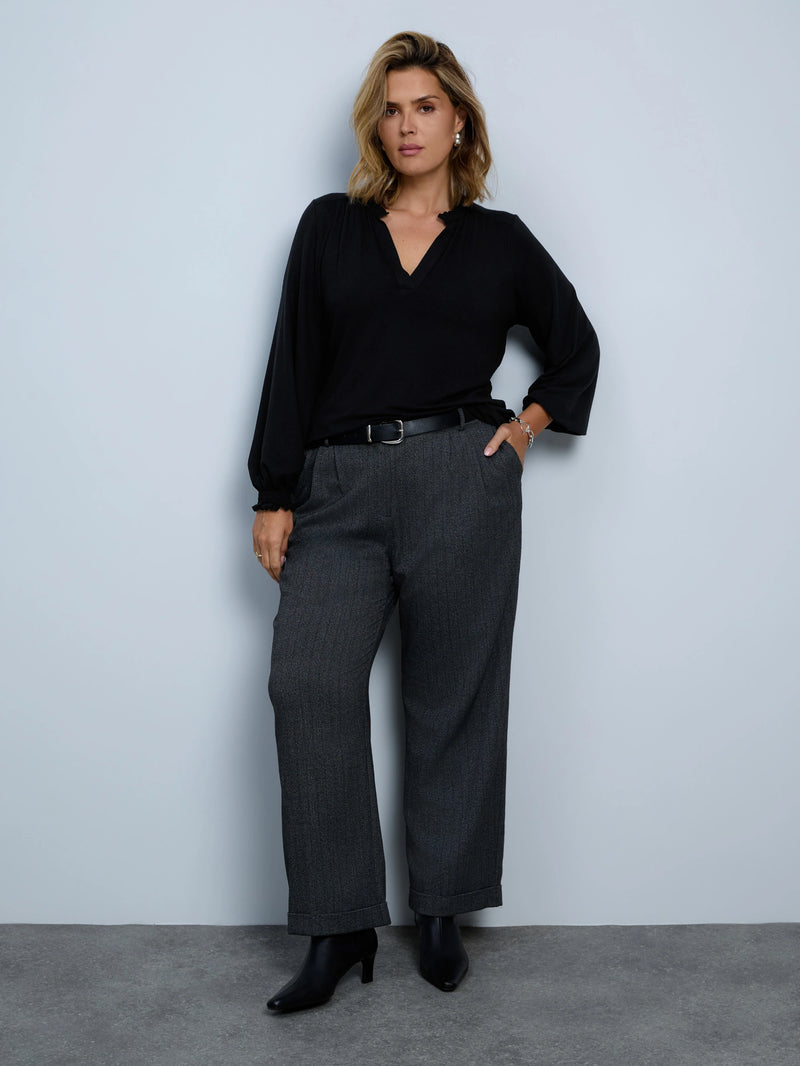 Grey Herringbone Wide Leg Trouser
