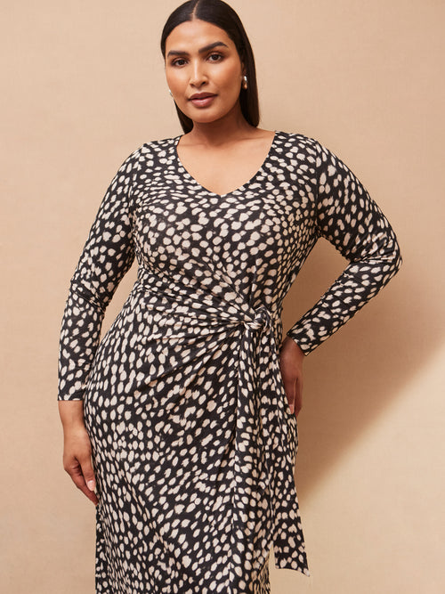 Black Animal Print Tie Side Jersey Dress
