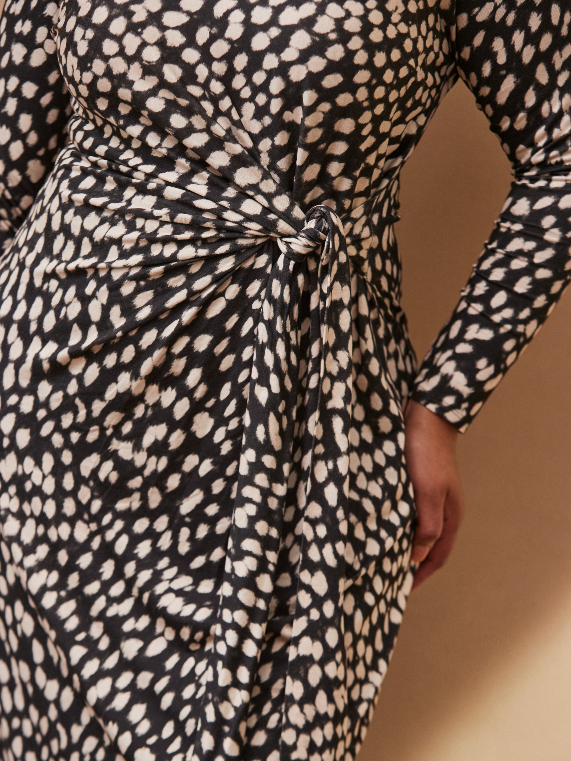 Black Animal Print Tie Side Jersey Dress