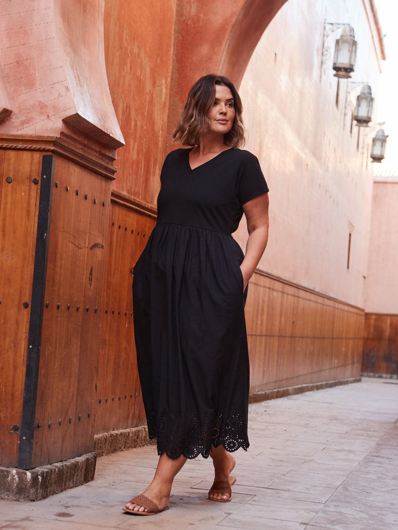 Black Jersey Woven Mix T-Shirt Dress