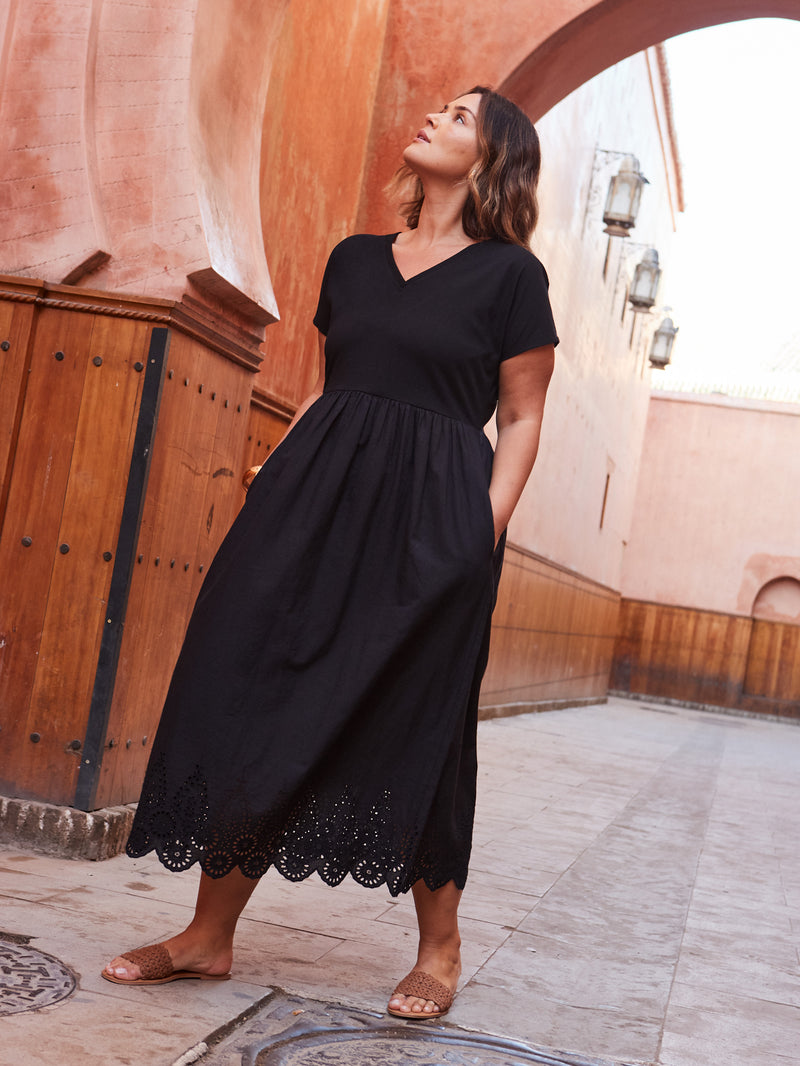 Black Jersey Woven Mix T-Shirt Dress