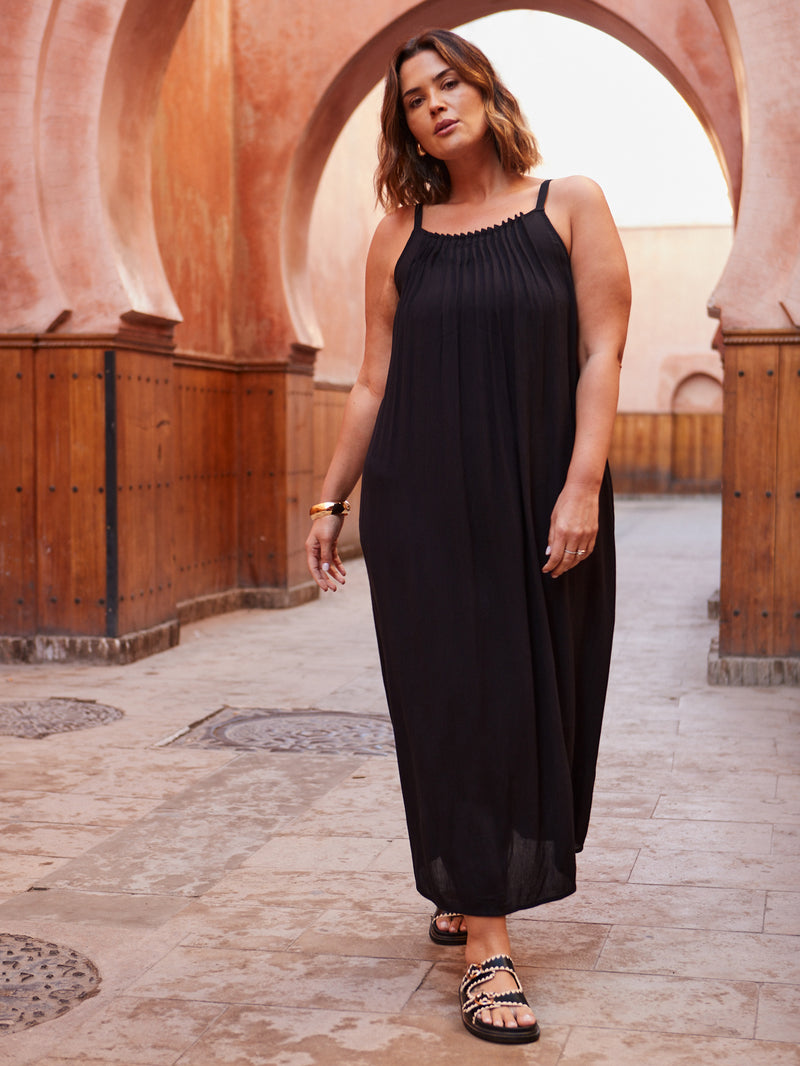 Black Crinkle Strappy Dress