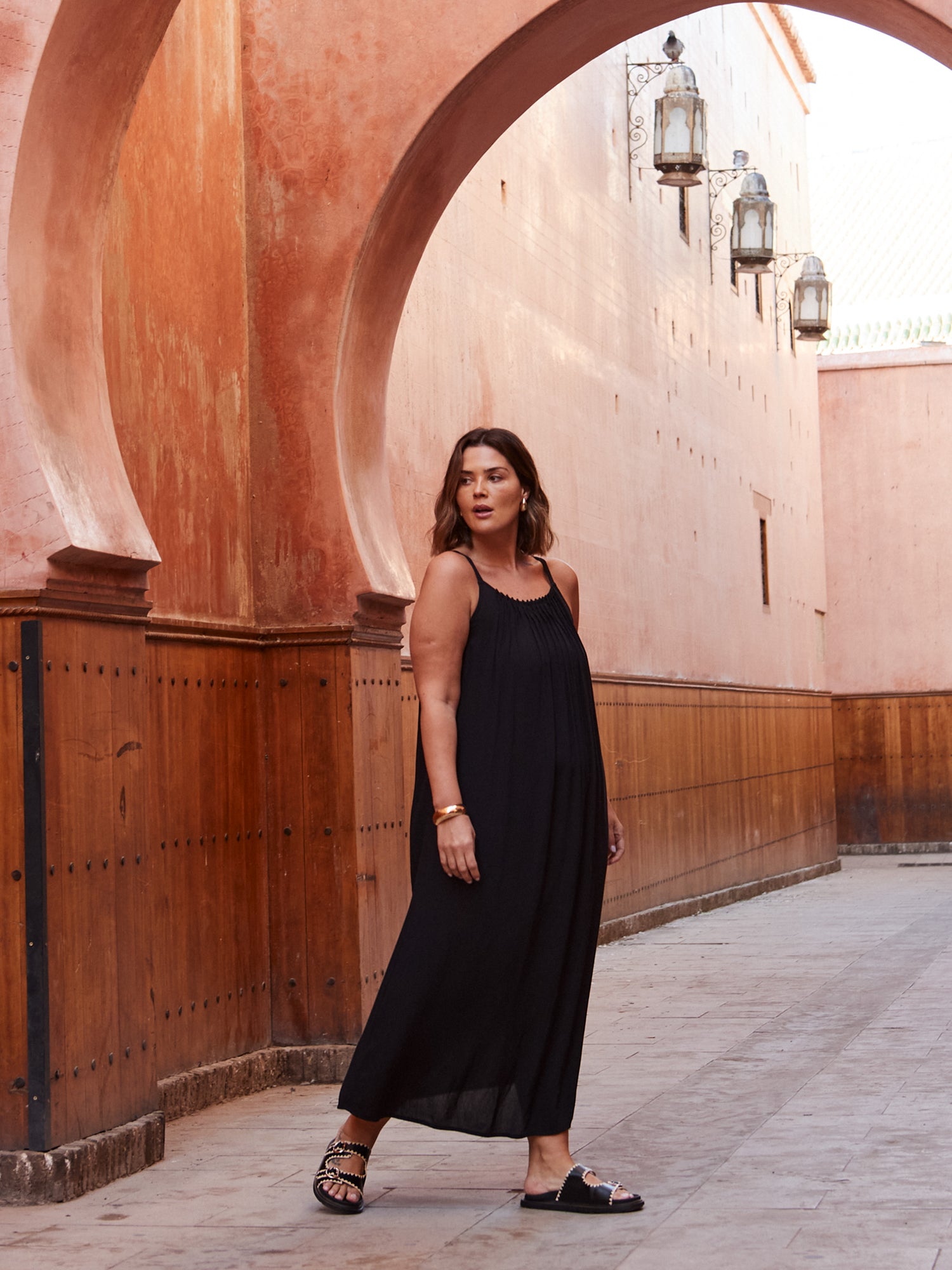 Black Crinkle Strappy Dress