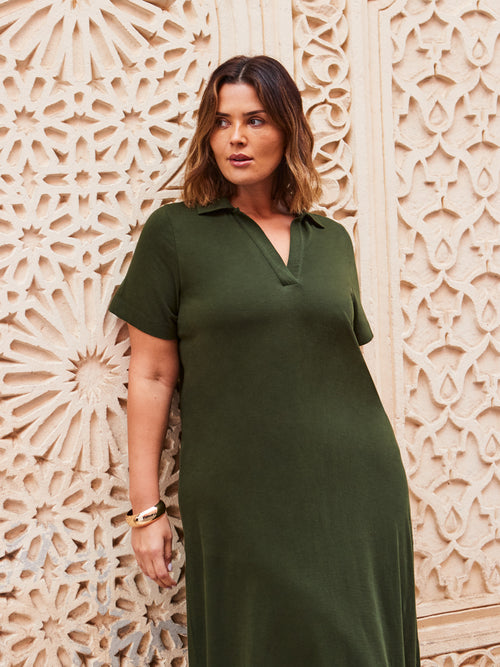 Khaki Polo Neck Dress