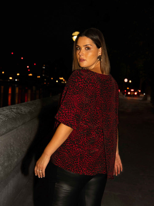 Red Leopard Print Asymmetric Top