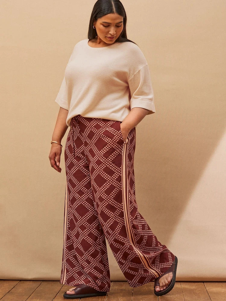 Brown Geo Print Wide Leg Trouser