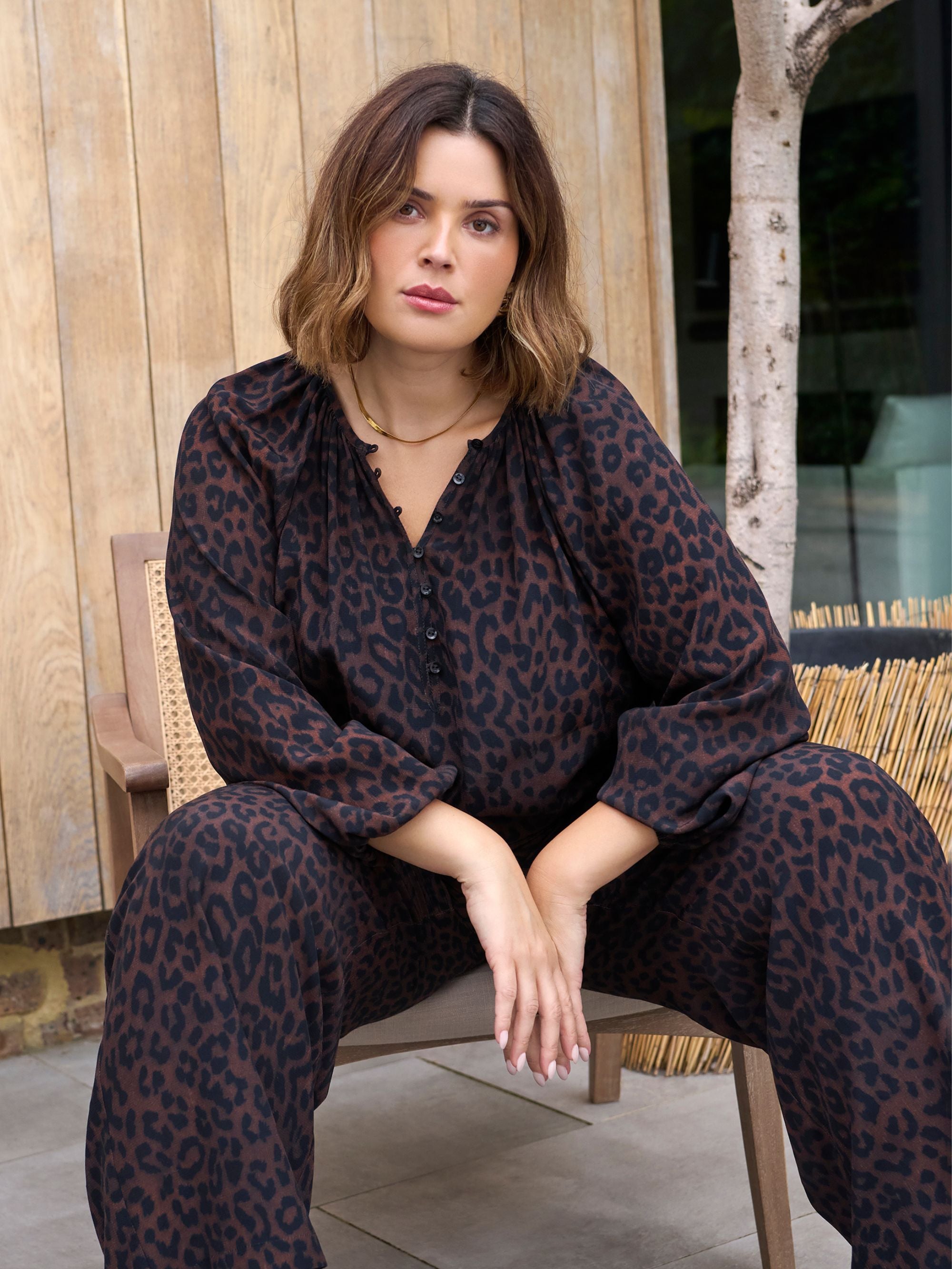 Chocolate Leopard Print Wide Leg Trouser