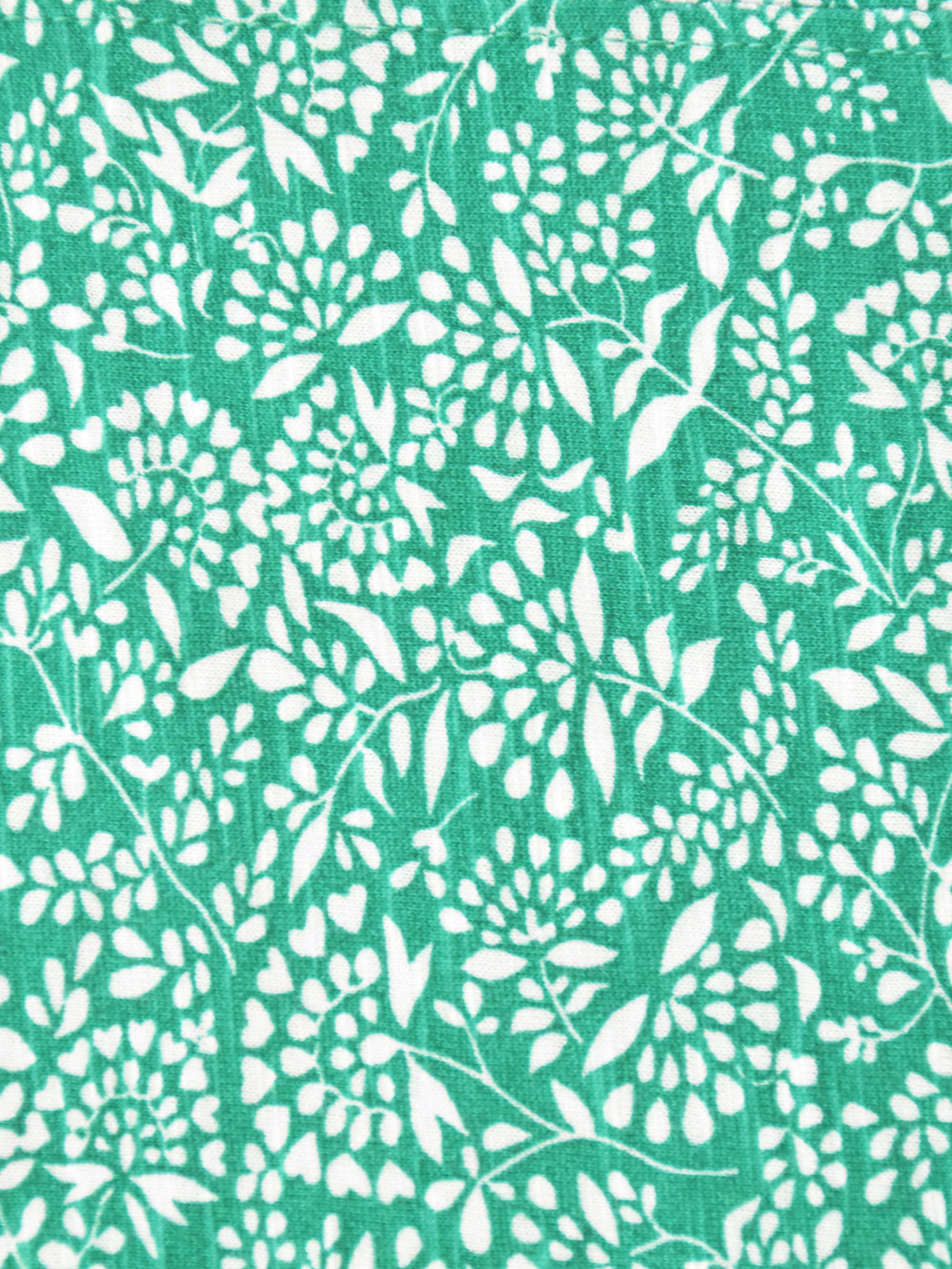 Green Ditsy Leaf Cotton Slub Tiered Midi Dress