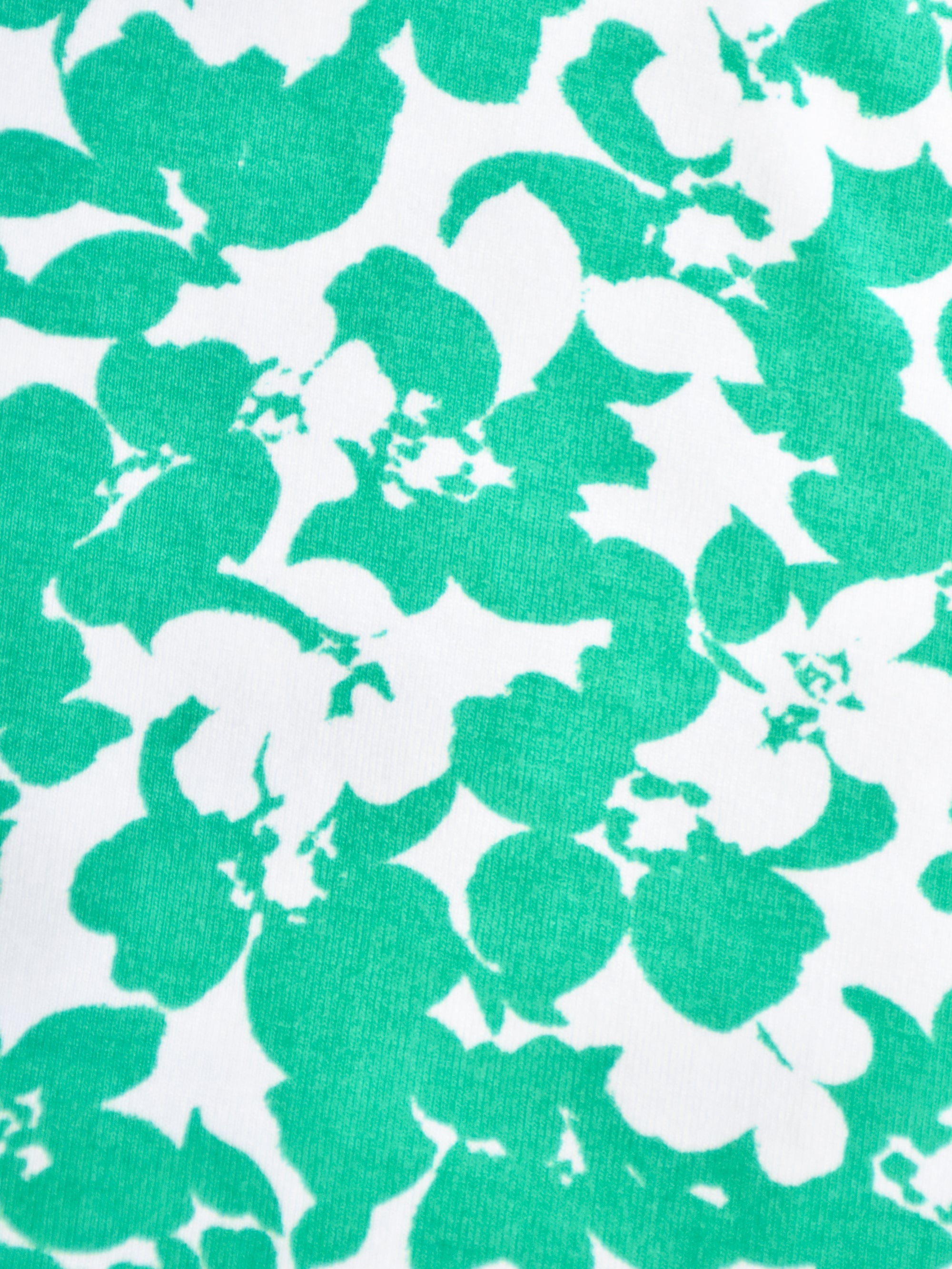 Green Floral Print Jersey Pleat Front Top