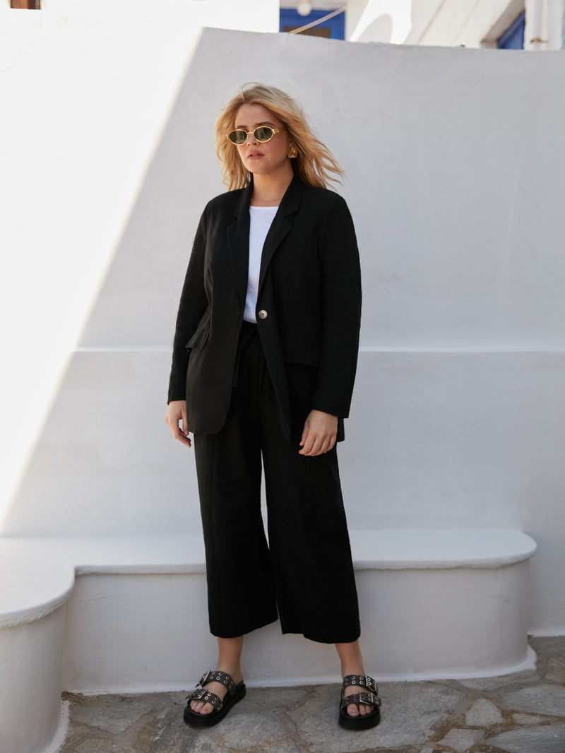 Black Linen Blend Blazer