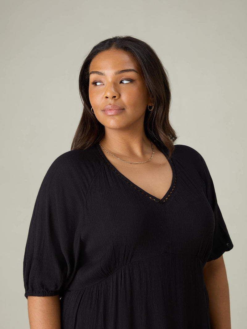 Black V-Neck Tiered Midi Dress